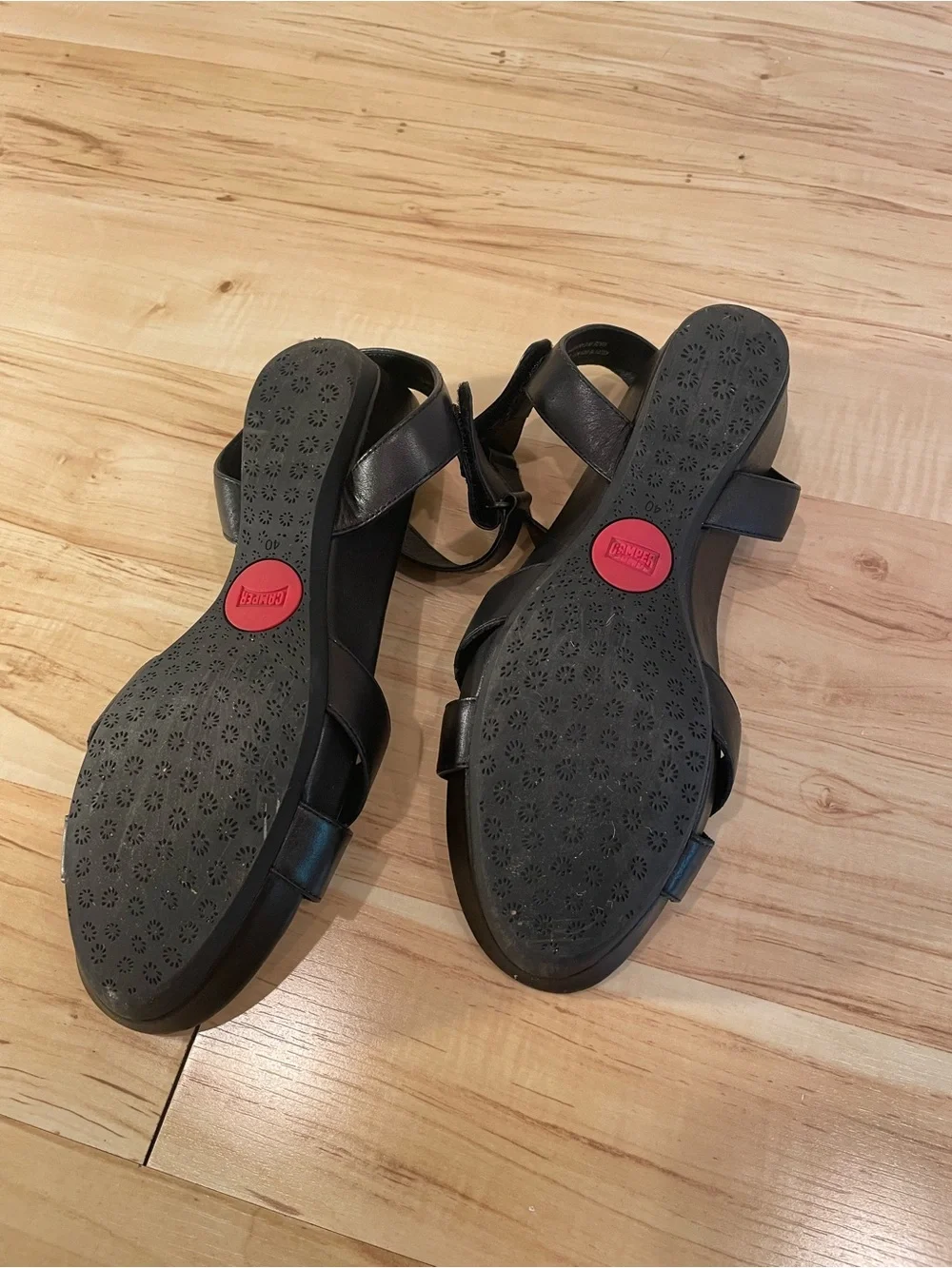 Camper Black Leather Ankle-Strap Sandals